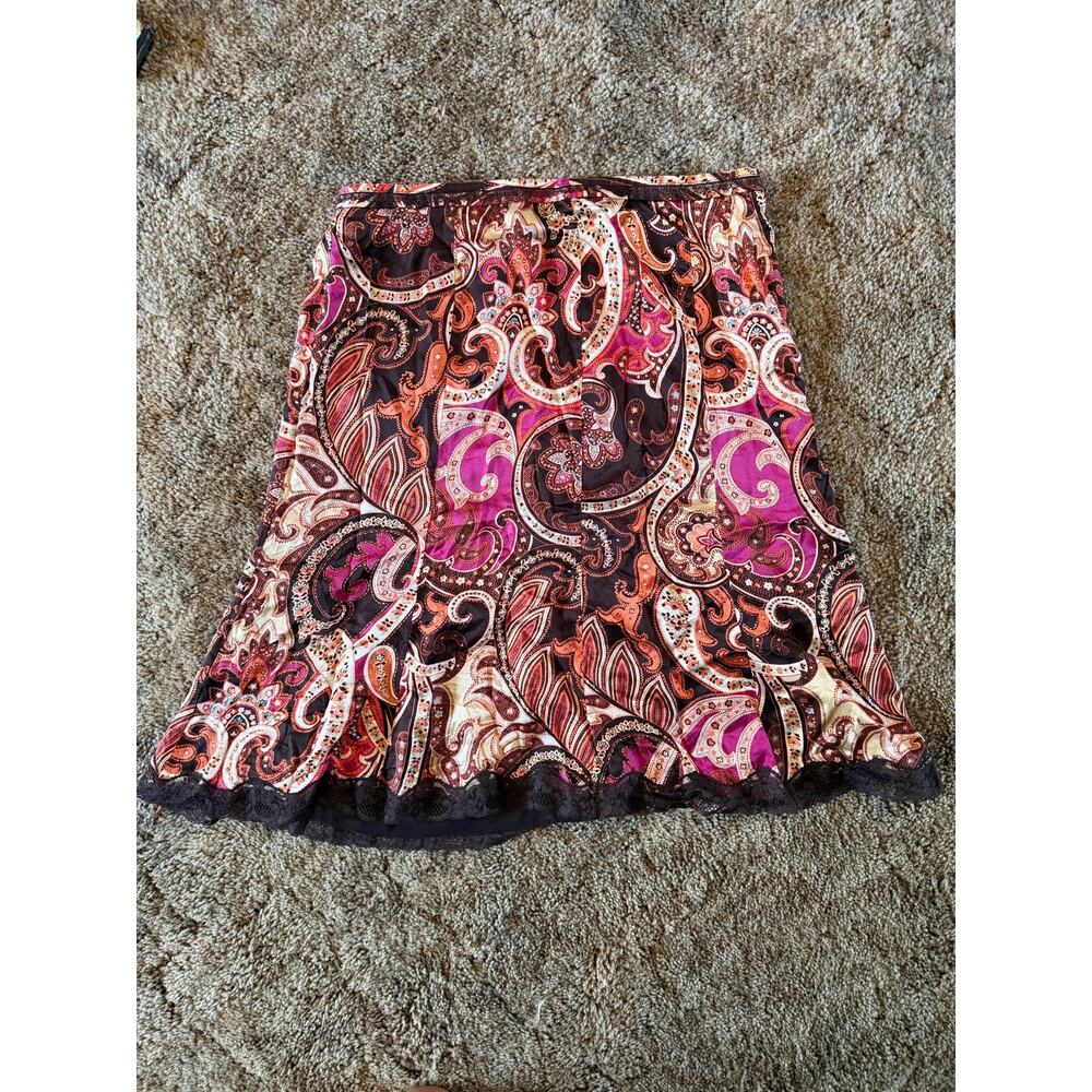 Vintage Y2K The Limited 100% Silk Shell Paisley Floral Knee Length Skirt Indie